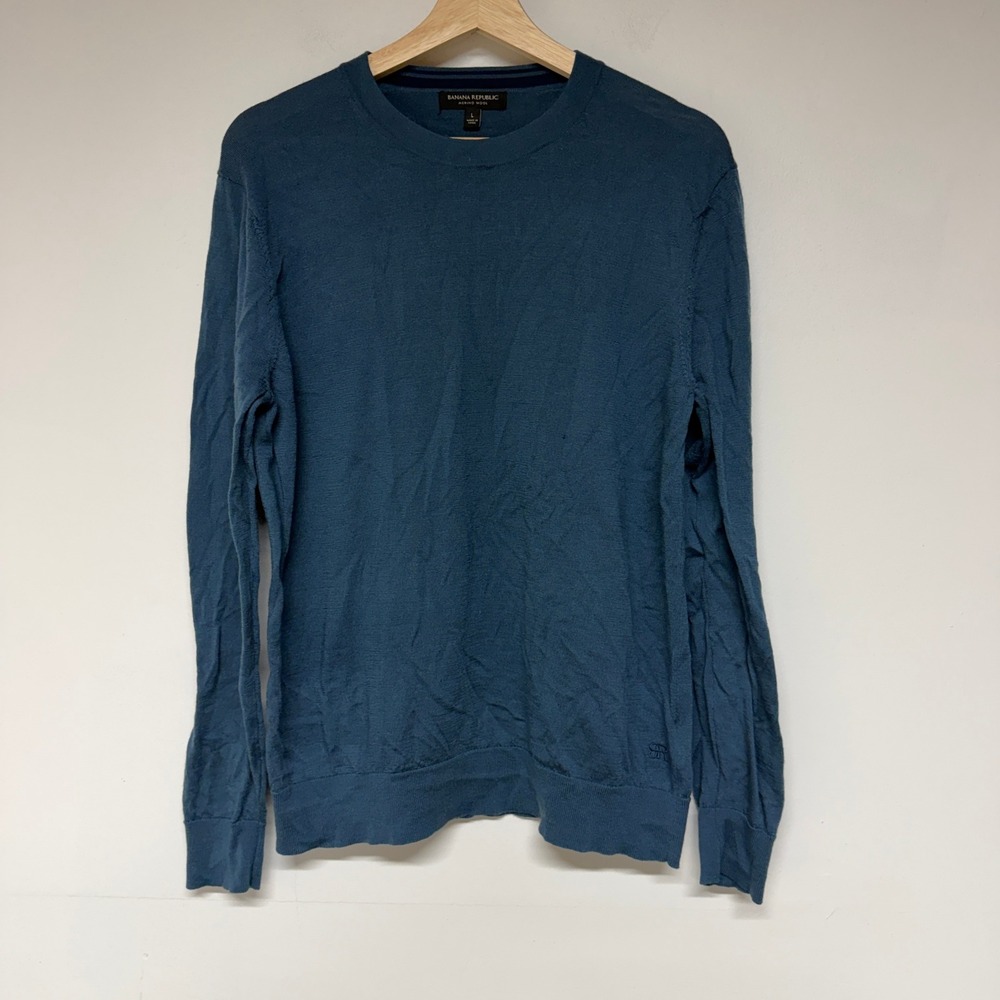 Banana Republic Mens Size L Blue Crewneck Sweater 100% Merino Wool